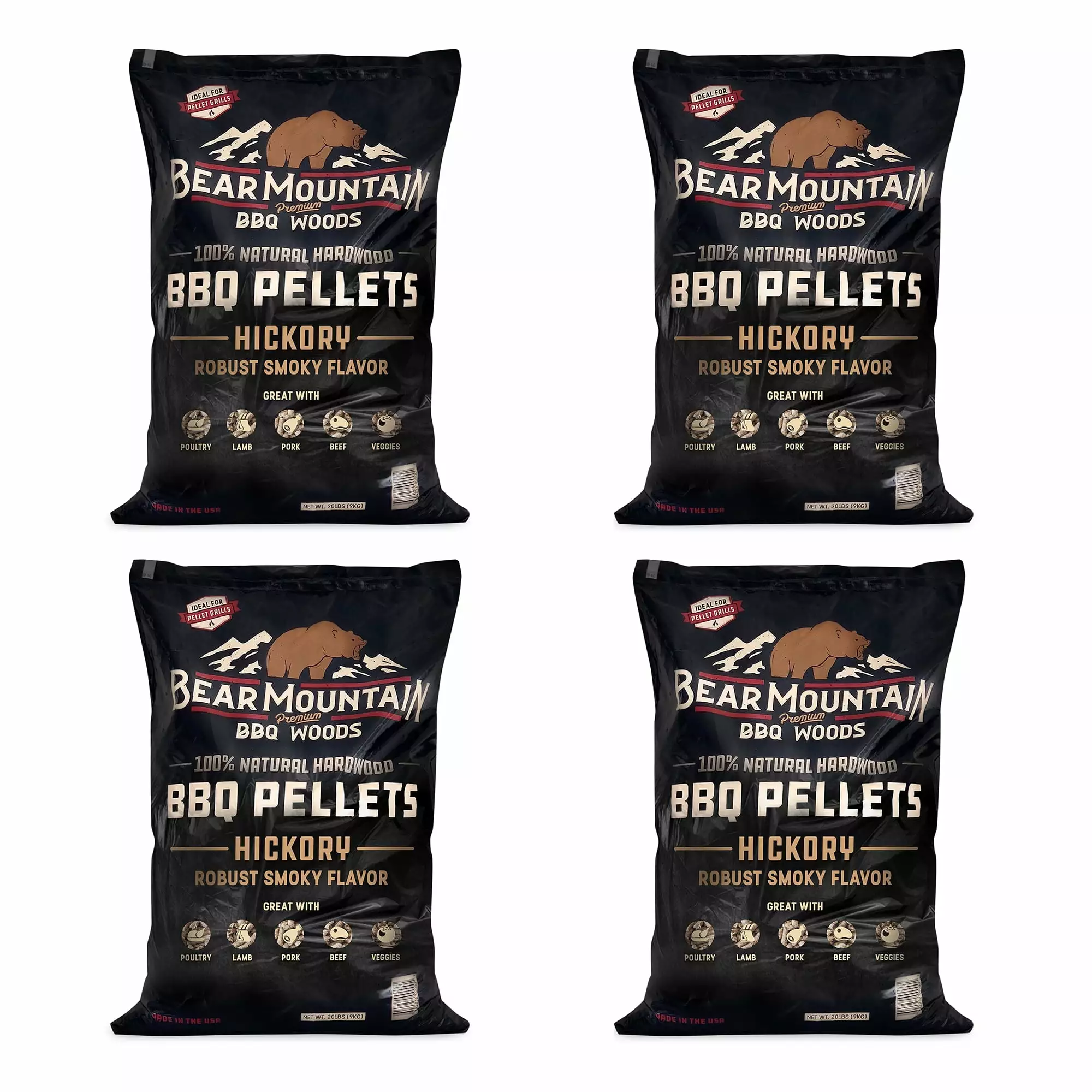 Bear Mountain BBQ All-Natural Hardwood Hickory Smoker Pellets 4 Pack