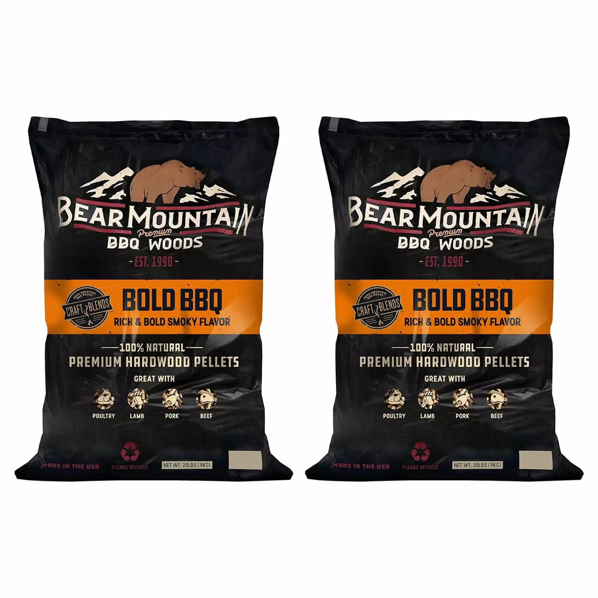 Bear Mountain BBQ Hardwood Bold Craft Blends Smoker Pellets 20lbs 2 Pack - All Natural Grilling