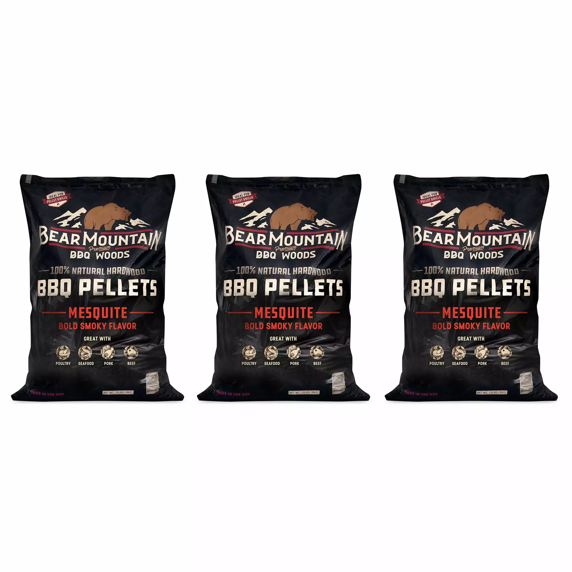 Bear Mountain BBQ 20 Lb Natural Hardwood Mesquite Smoker Pellets 3 Pack Pellet Grills