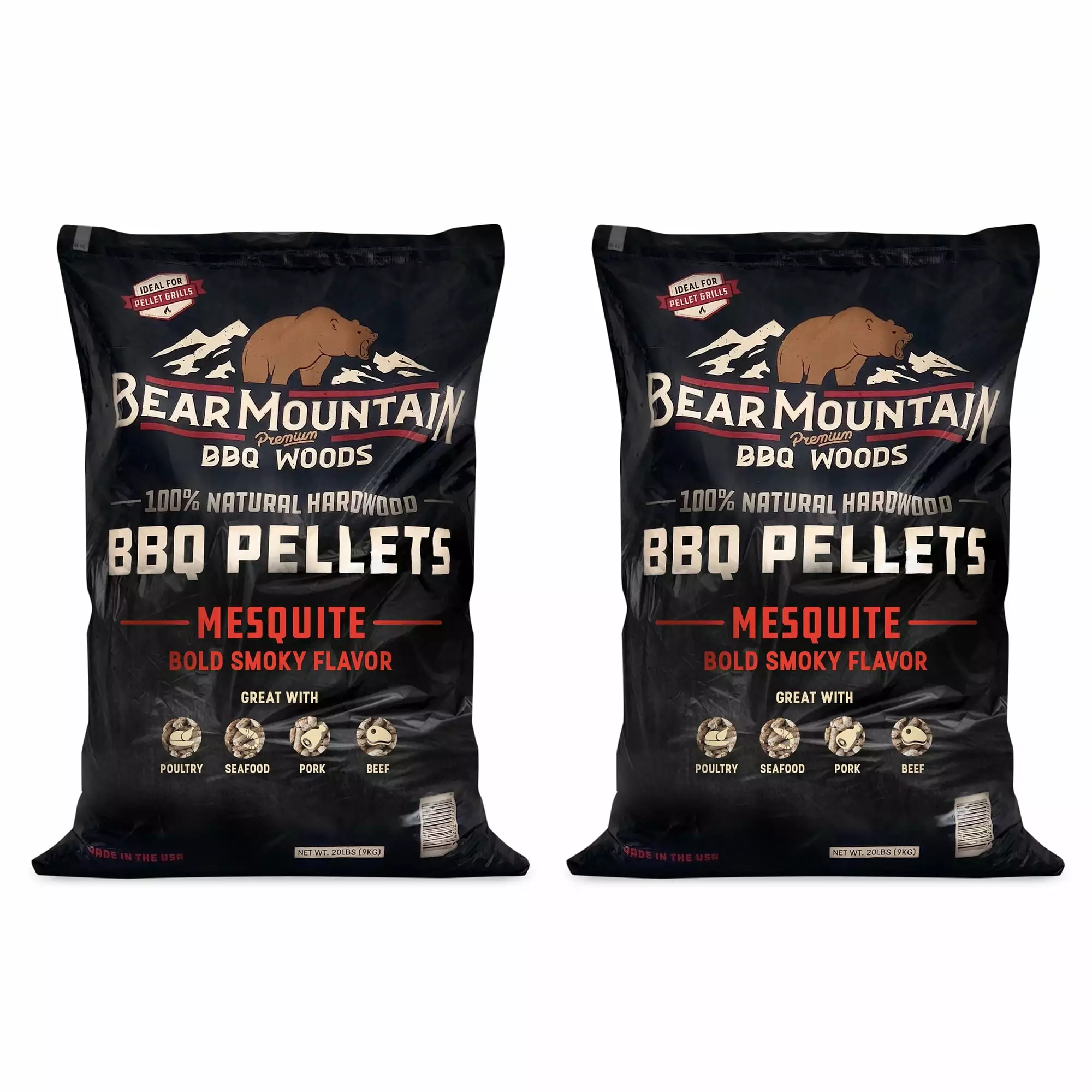 Bear Mountain BBQ 20 Lb Natural Hardwood Mesquite Smoker Pellets 2 Pack