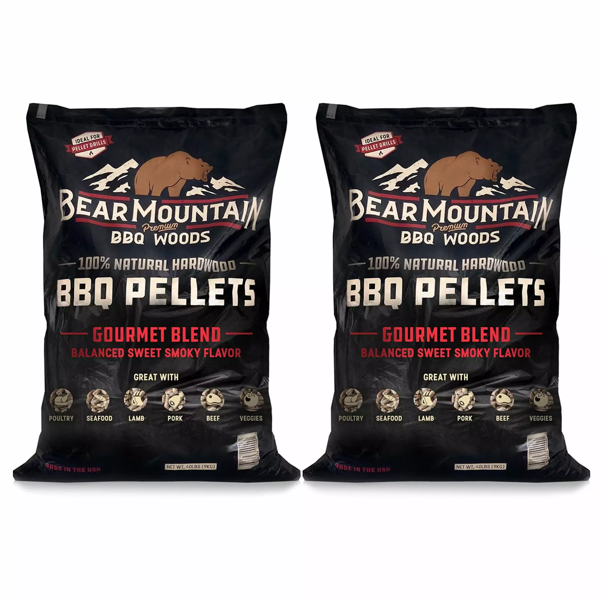Bear Mountain BBQ All-Natural Hardwood Smoker Pellets 40 Lbs 2 Pack Grilling Bear Mountain Premium BBQ Woods