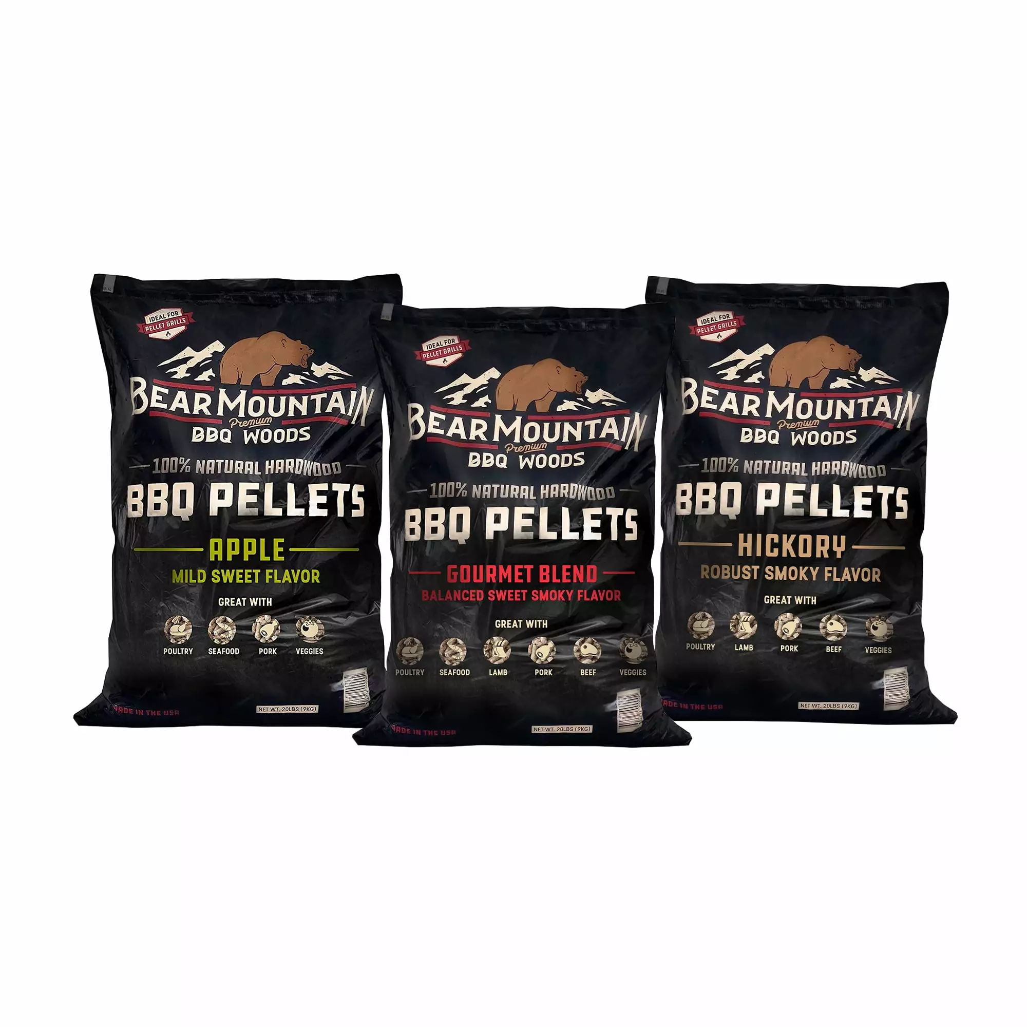 Bear Mountain BBQ Hardwood Gourmet Blend Hickory & Apple Smoker Pellets Bear Mountain Premium BBQ Woods