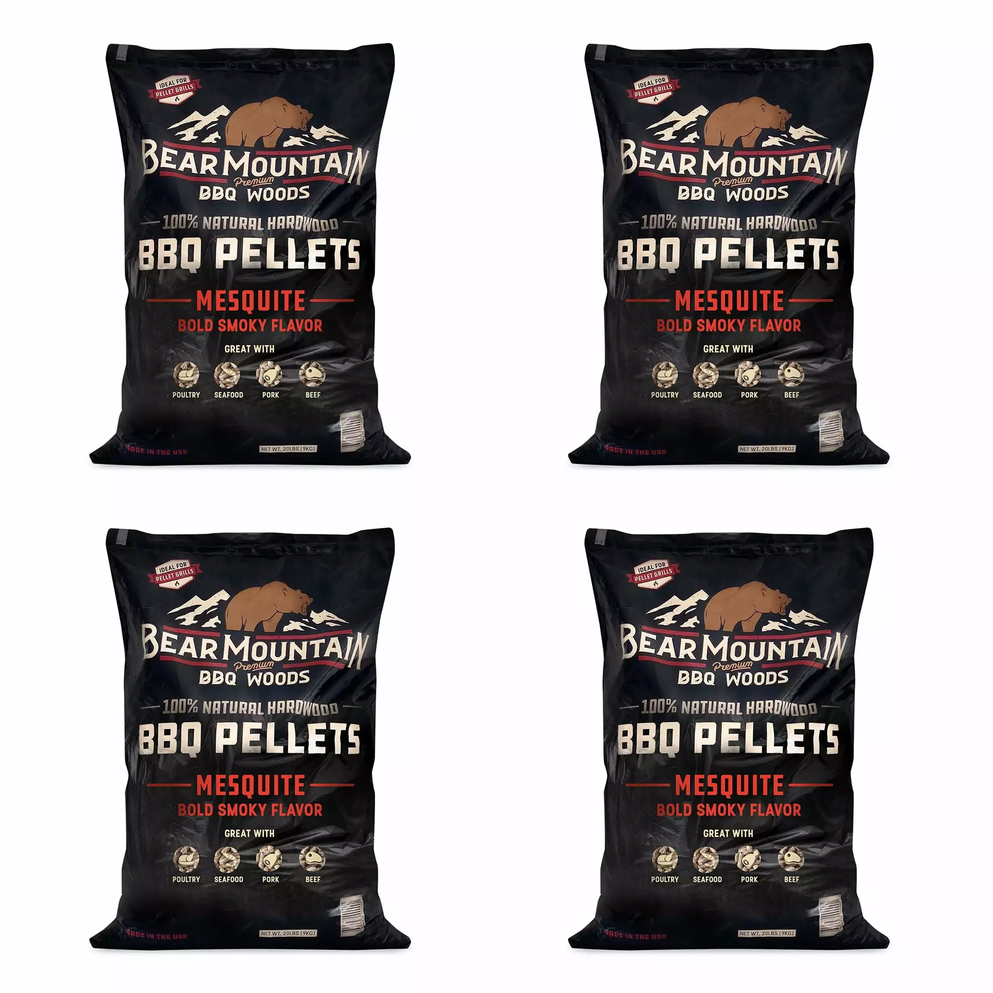 Bear Mountain BBQ 20 Lb Natural Hardwood Mesquite Smoker Pellets 4 Pack Grilling Bear Mountain Premium BBQ Woods