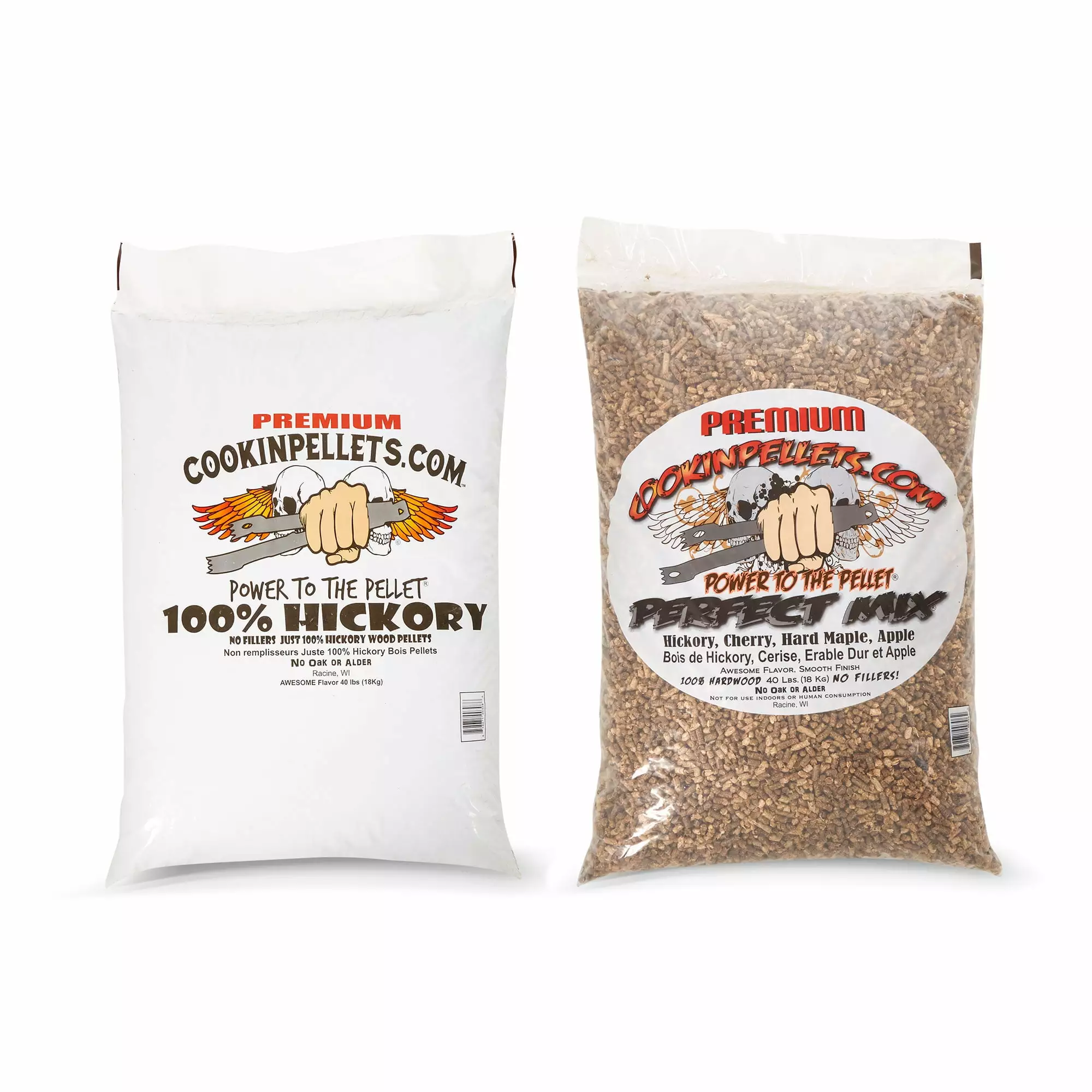 CookinPellets Perfect Mix Wood Pellets and Luxury Hickory Pellets 2 Pack 40 Lb Bags