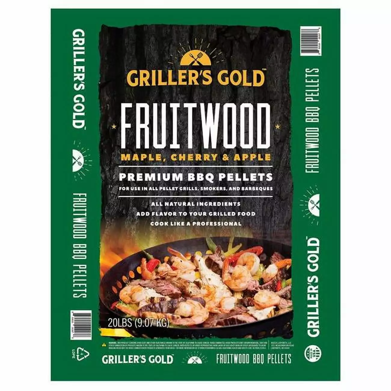 Grillers Gold All Natural Fruitwood BBQ Wood Pellet 20 lbs Smoking and Grilling