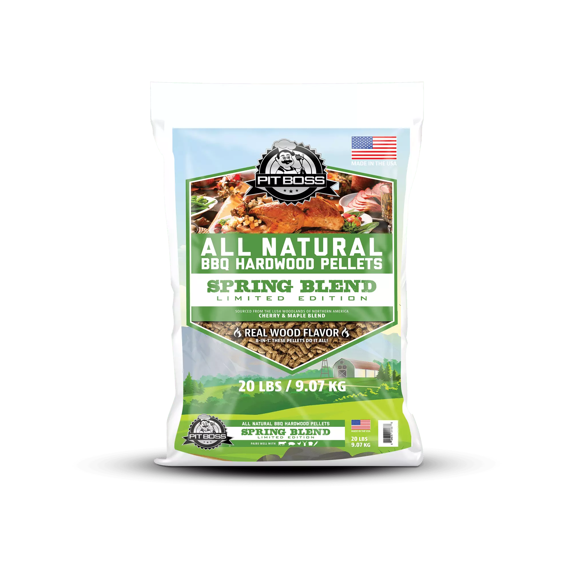 Pit Boss 100% All-Natural Hardwood Spring Blend BBQ Grilling Pellets 20 Pound Bag