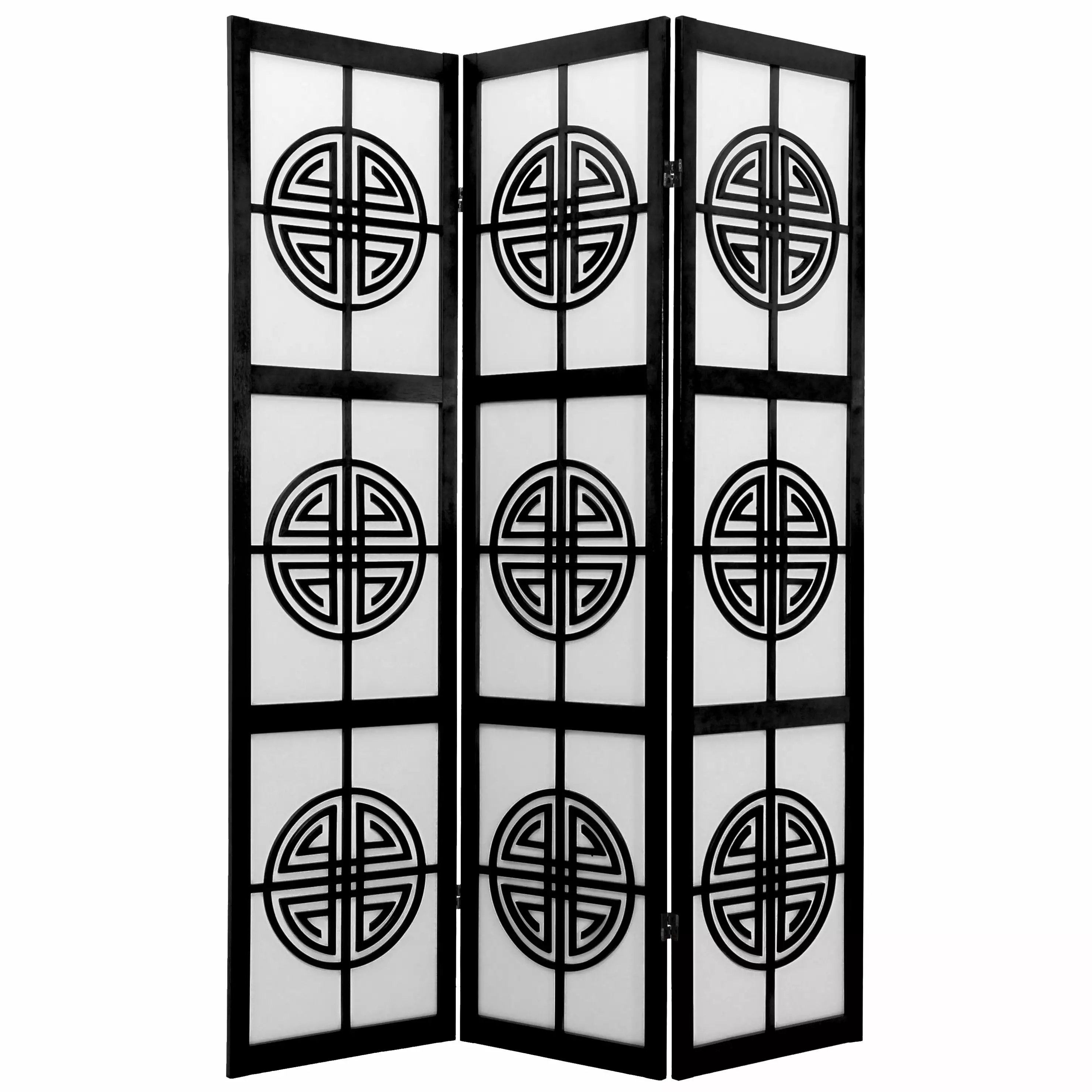 6 Foot Tall Carved Wood Lattice Privacy Screen 3 Panel Black Room Divider Oriental Furniture