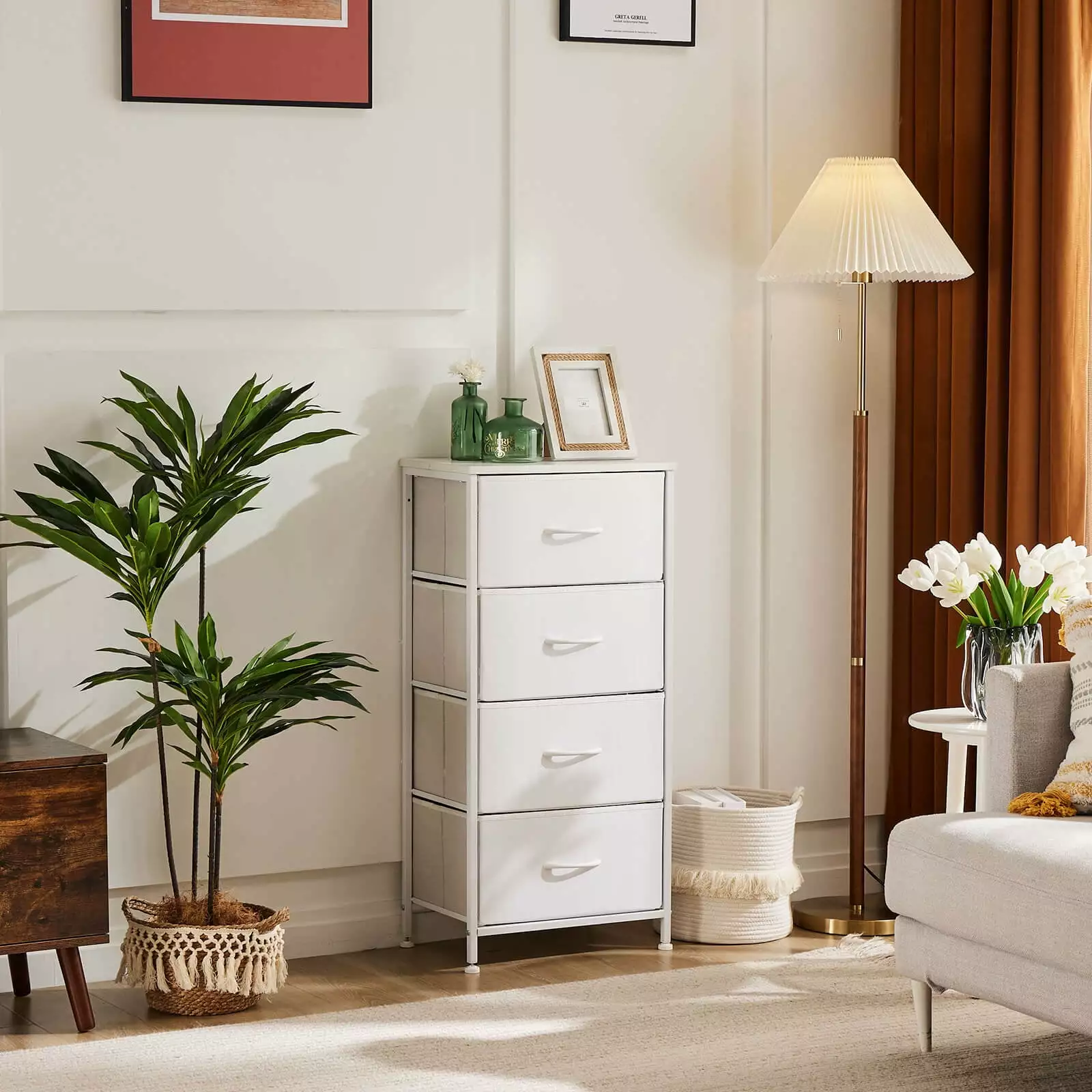 Drawers Dresser Chest Drawers Metal Frame and Wood Top - 4 Drawer Storage Unit Bedroom, Living Room ANCEL
