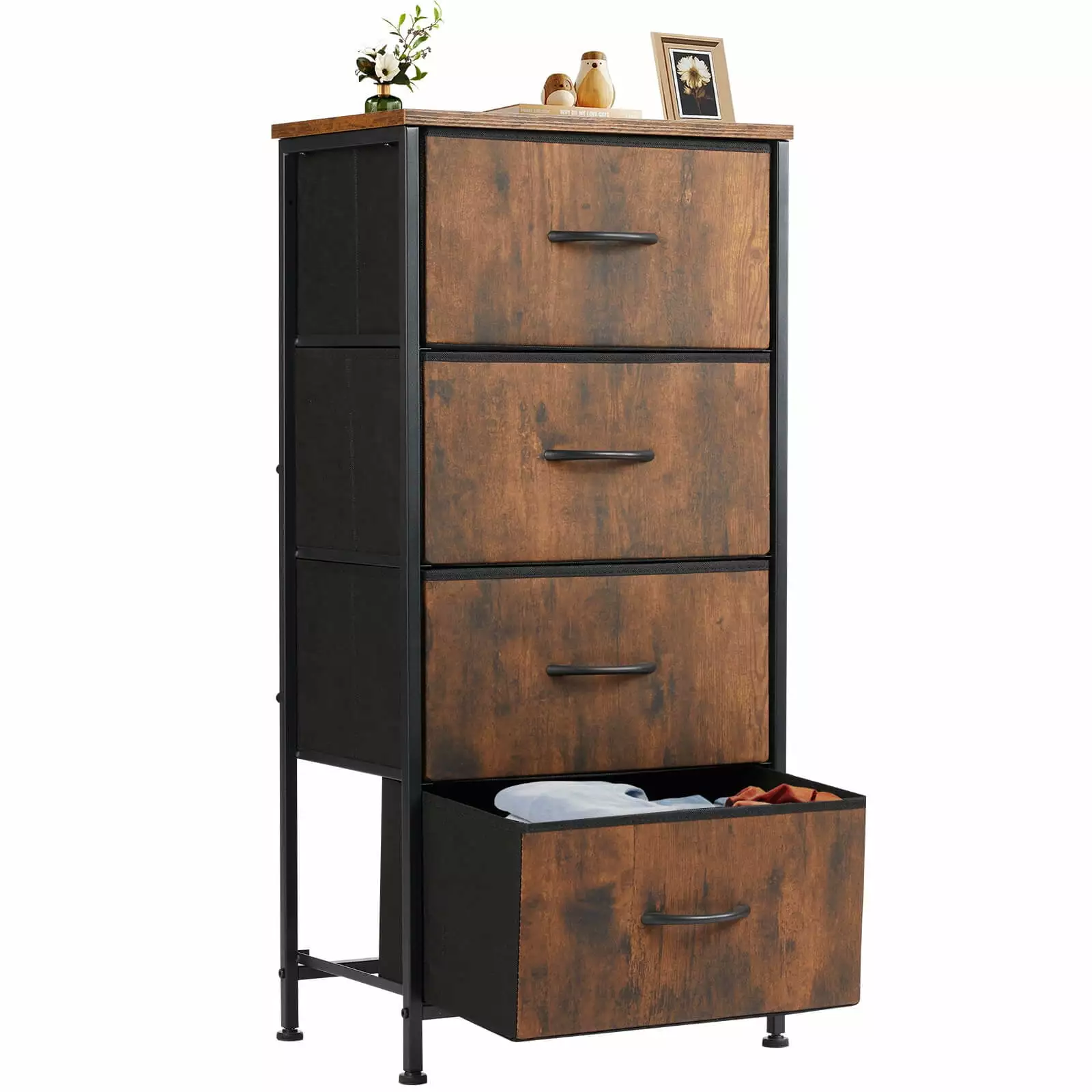 Drawers Dresser Chest Drawers Metal Frame and Wood Top Brown - 4 Drawer Storage Unit Bedroom, Living Room ANCEL