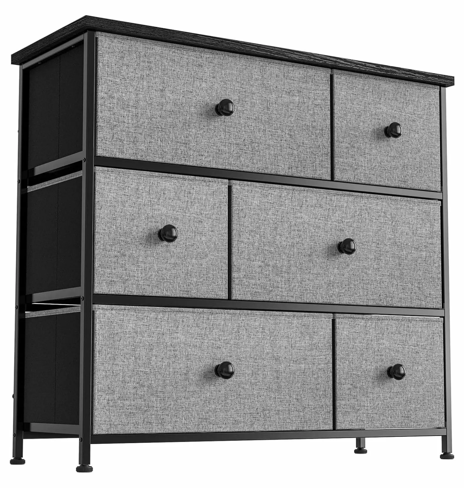 KITYDALK 6 Drawer Dresser Bedroom - Chest Drawers Steel Frame and Wooden Top Light Grey Living Room, Entryway, Office
