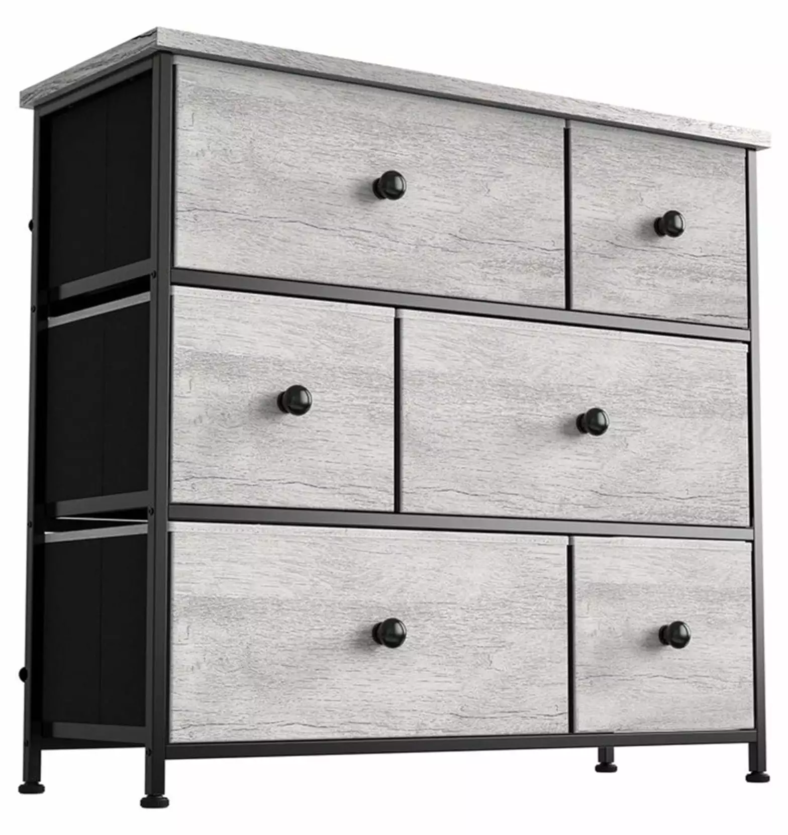 Werqueid 6 Drawer Dresser Bedroom - Chest Drawers Steel Frame and Wooden Top Dark Taupe Living Room, Entryway, Office