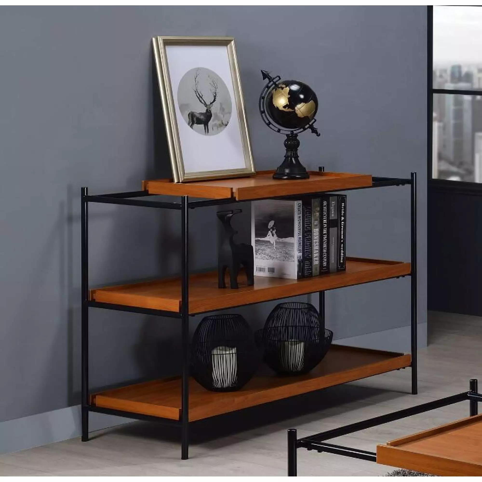 Miekor Furniture Oaken Sofa Table Honey Oak and Black Finish Console