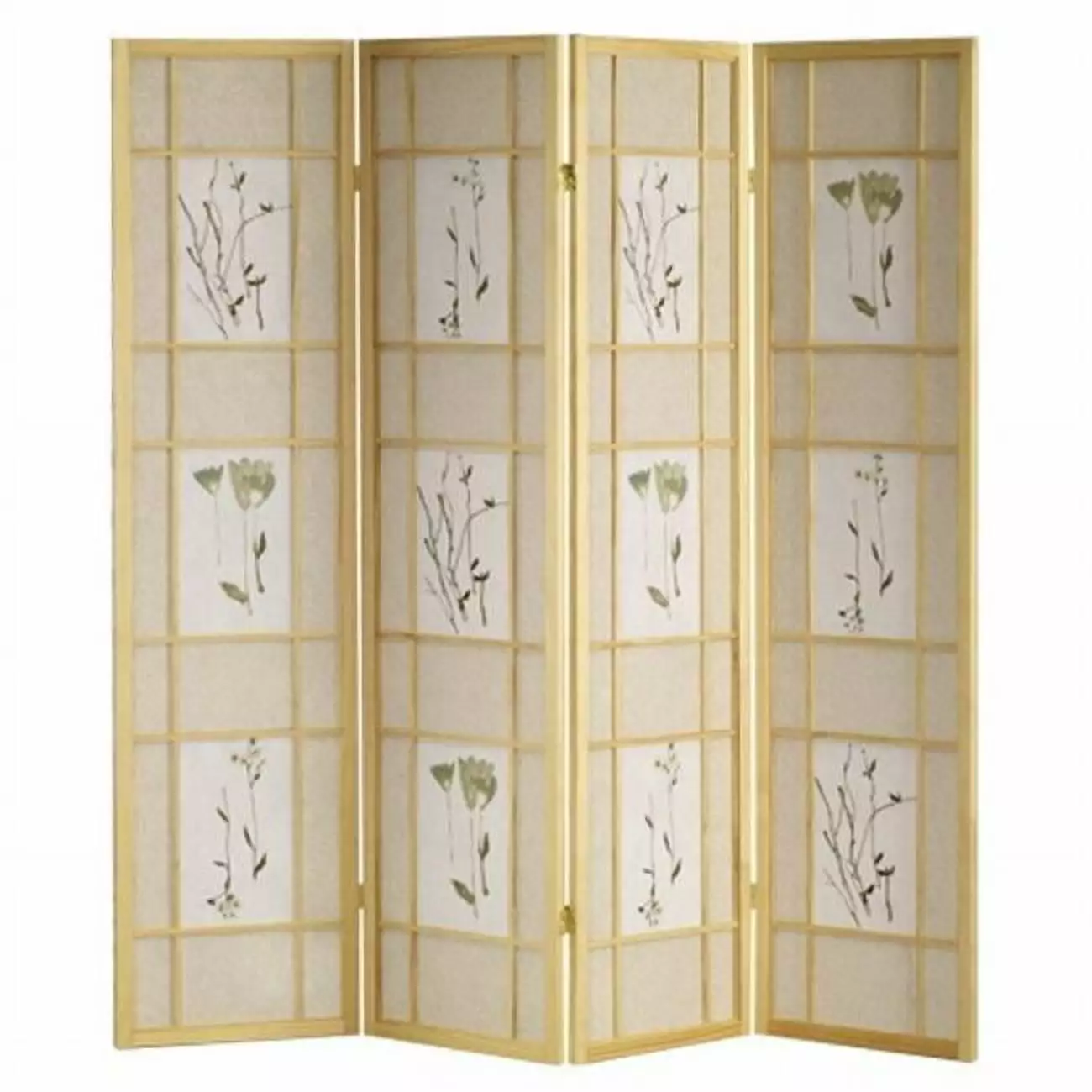 Ore International Floral 4 Panel Shoji Screen Natural