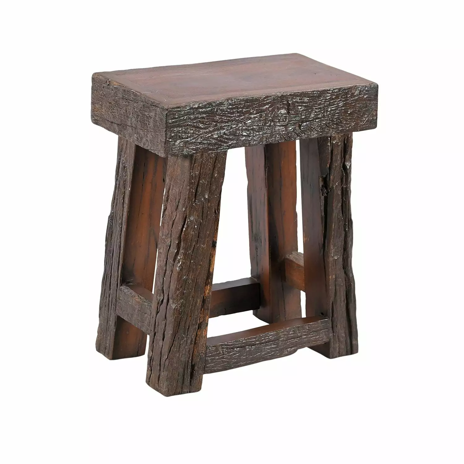 Rustic Ranch Style Distressed Spalted Wood Bench 19 Tall Primitive Outdoor Country Stool Solid Wood Chair Benches Far Pavi...