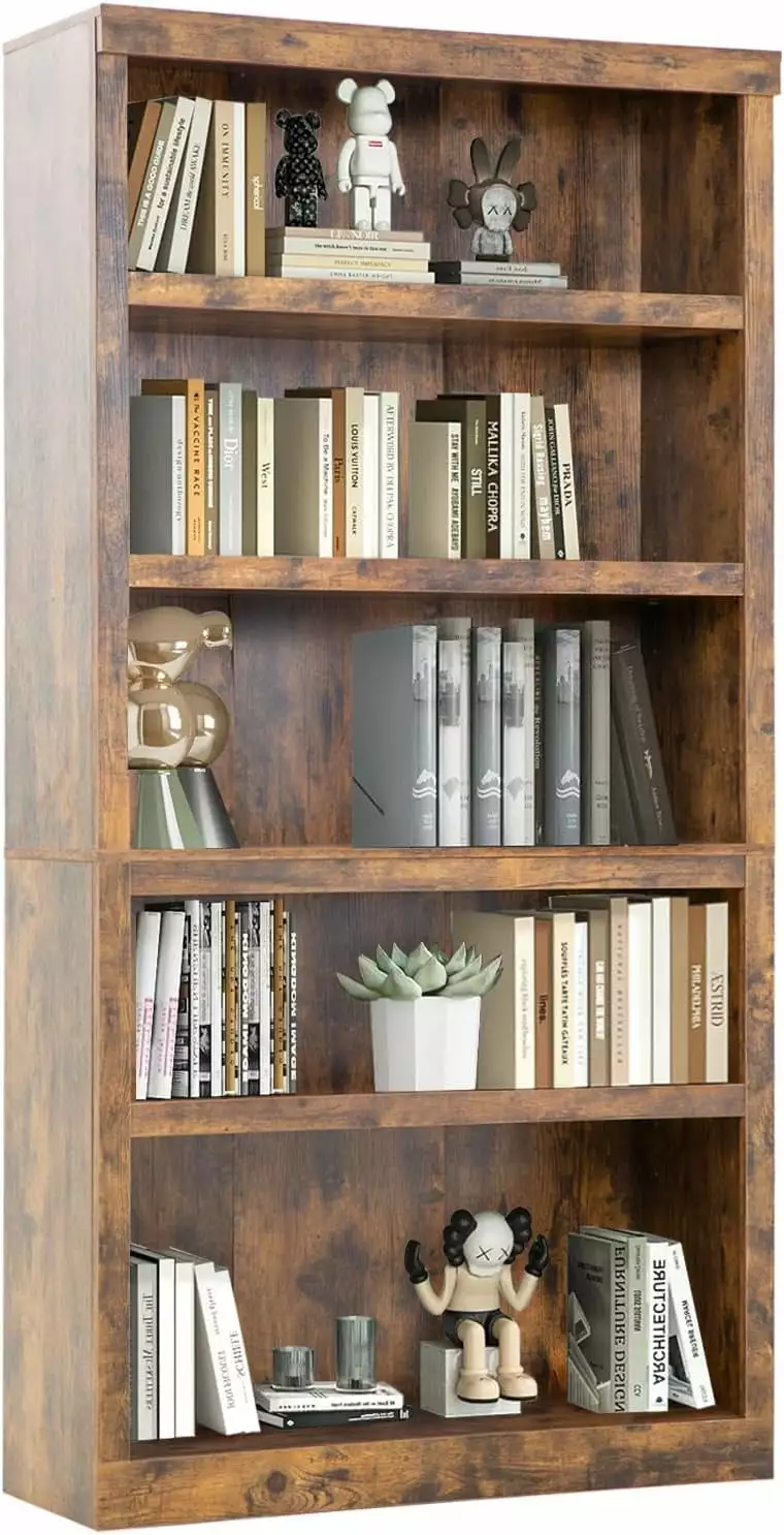 Elegant 5-Tier Bookshelf Wood Bookshelf Organized and Easy Access Storage Living Room Bedroom