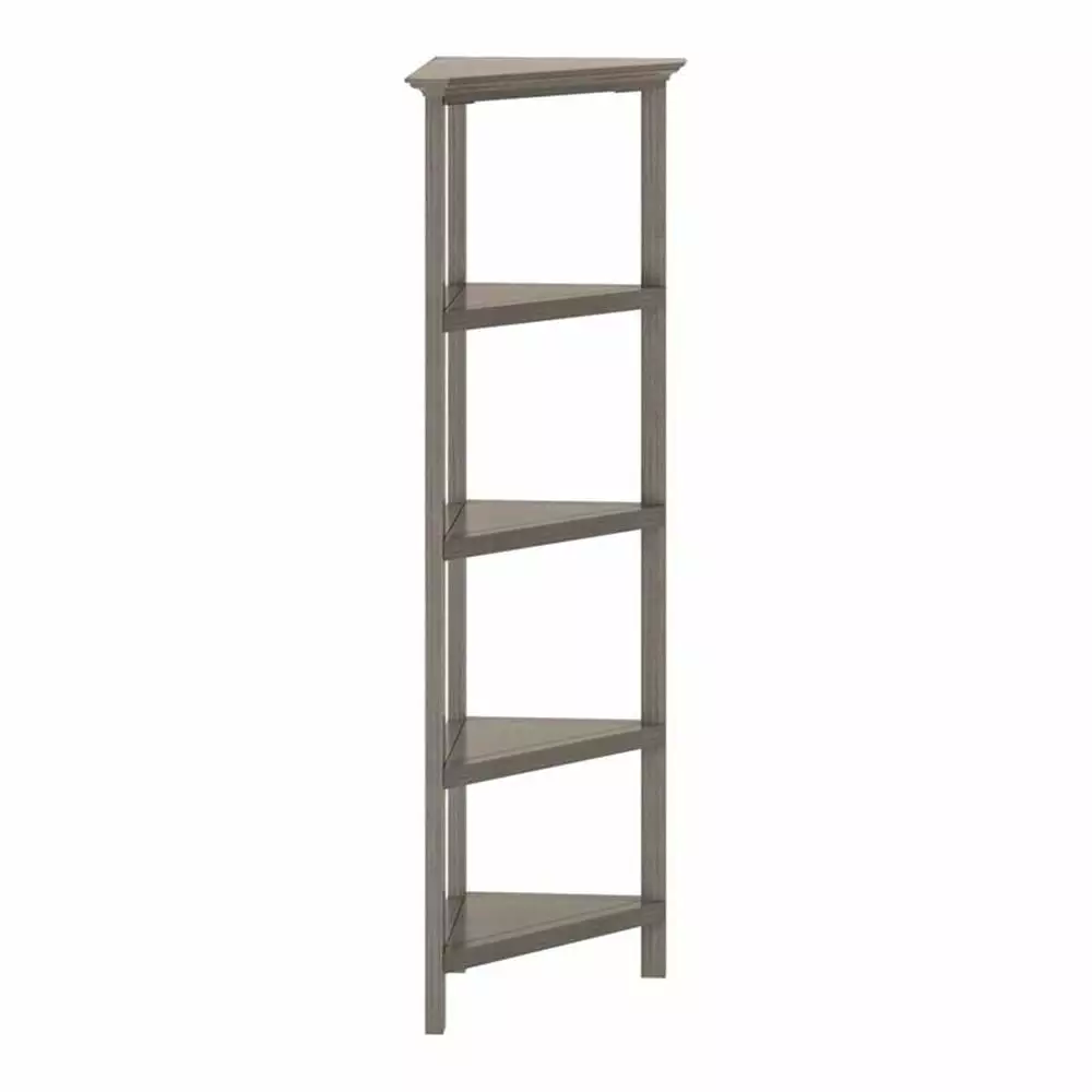 Pemberly Row 4-tier Corner Traditional Wooden Bookcase Washed Gray Small Spaces