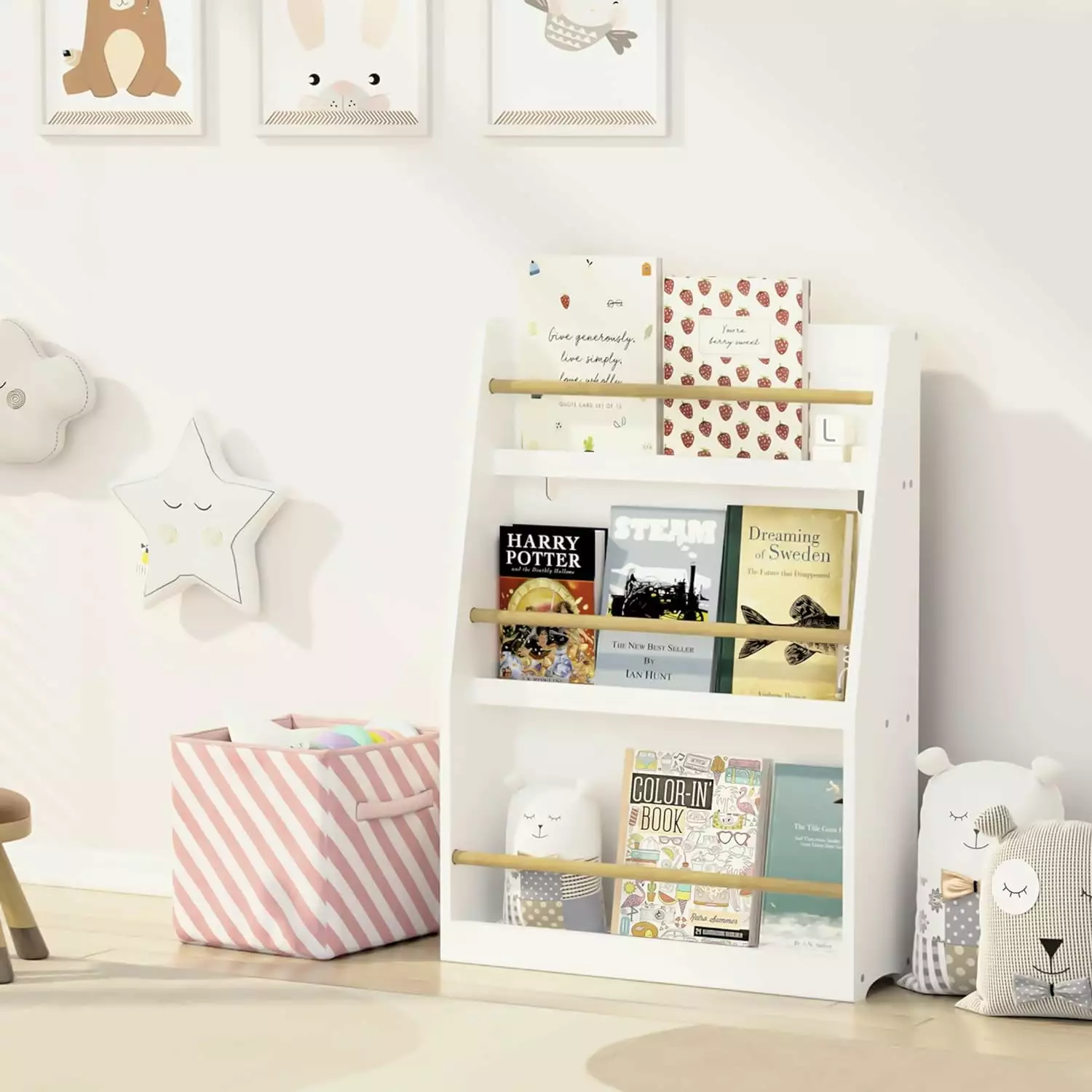 3 Tier Kids Book Shelf Wooden Montessori Bookshelf Boys and Girls White XZS