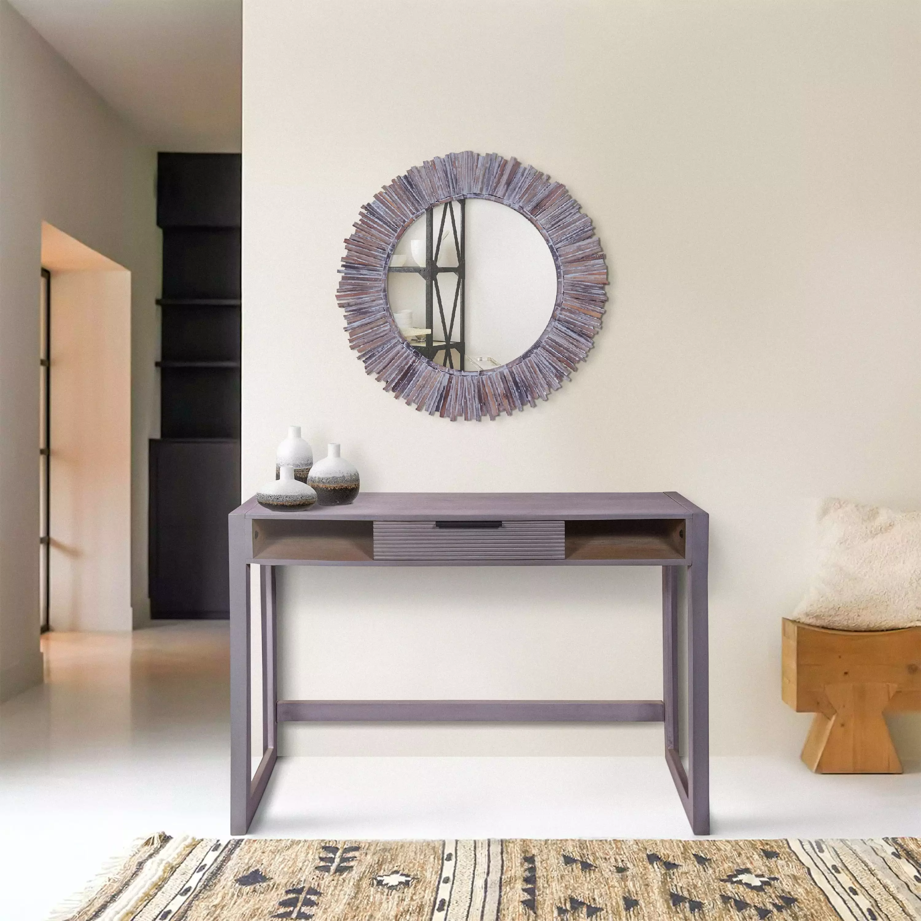 44 Inch Mango Wood Minimalistic Gray Console Table Single Drawer Entryway Console Bed Bath & Beyond