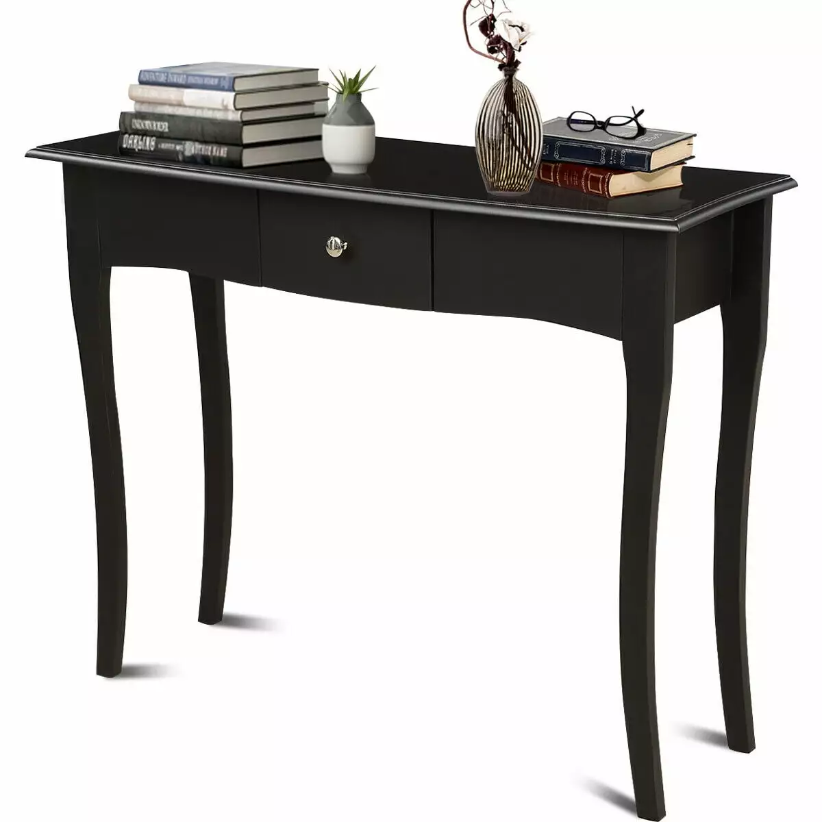 Gymax Wood Console Table Drawer Black Entryway Sofa Table Living Room Console