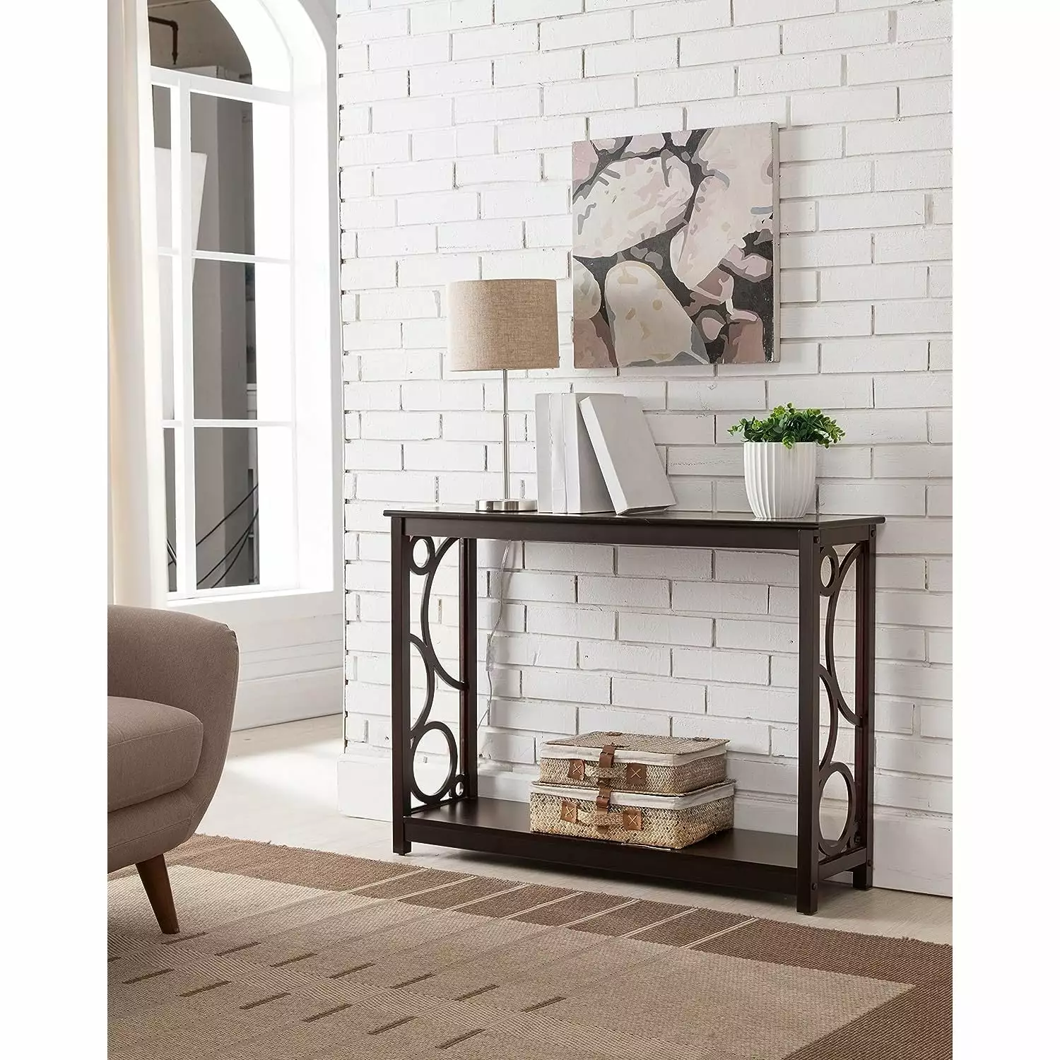 HElectQRIN Dark Cherry Wood Entryway Console Table Storage Shelf Console