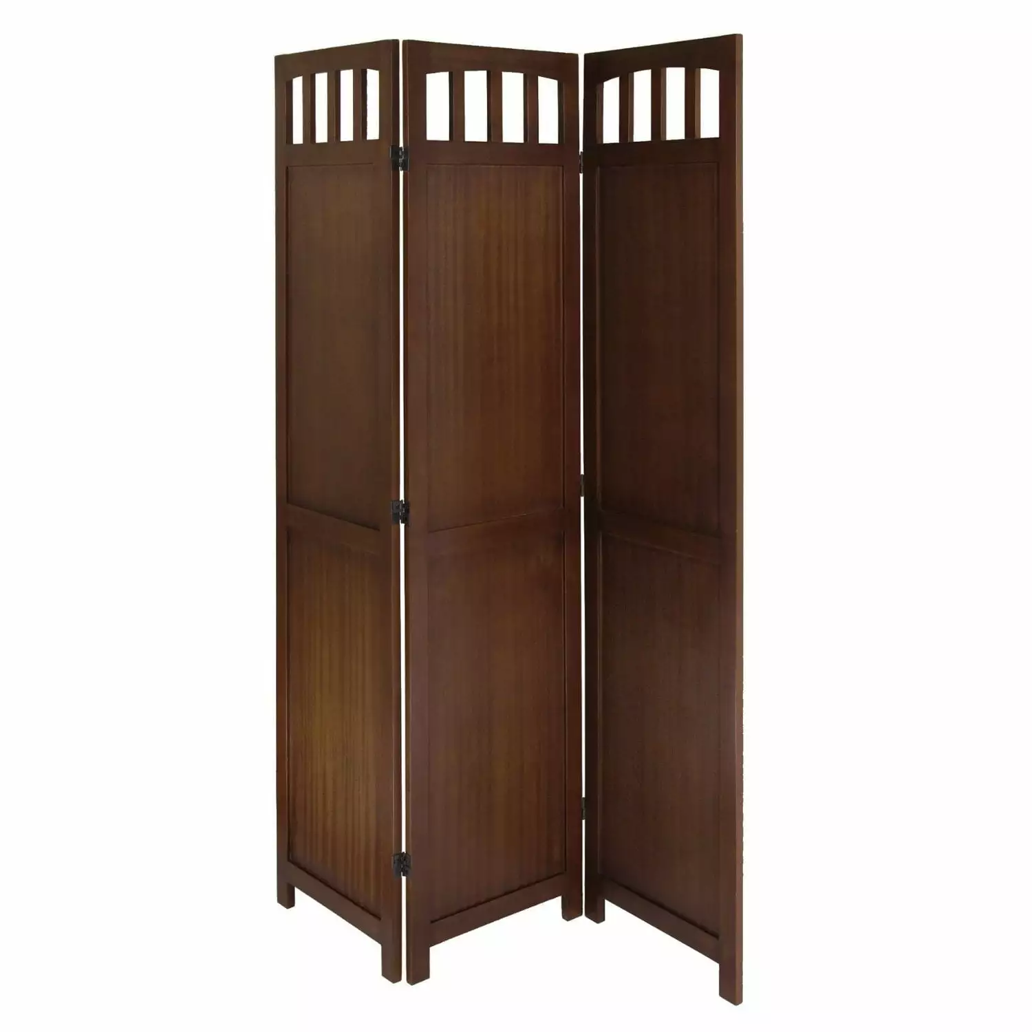 3-Panel Wooden Folding Room Divider Screen Walnut Finish Generic