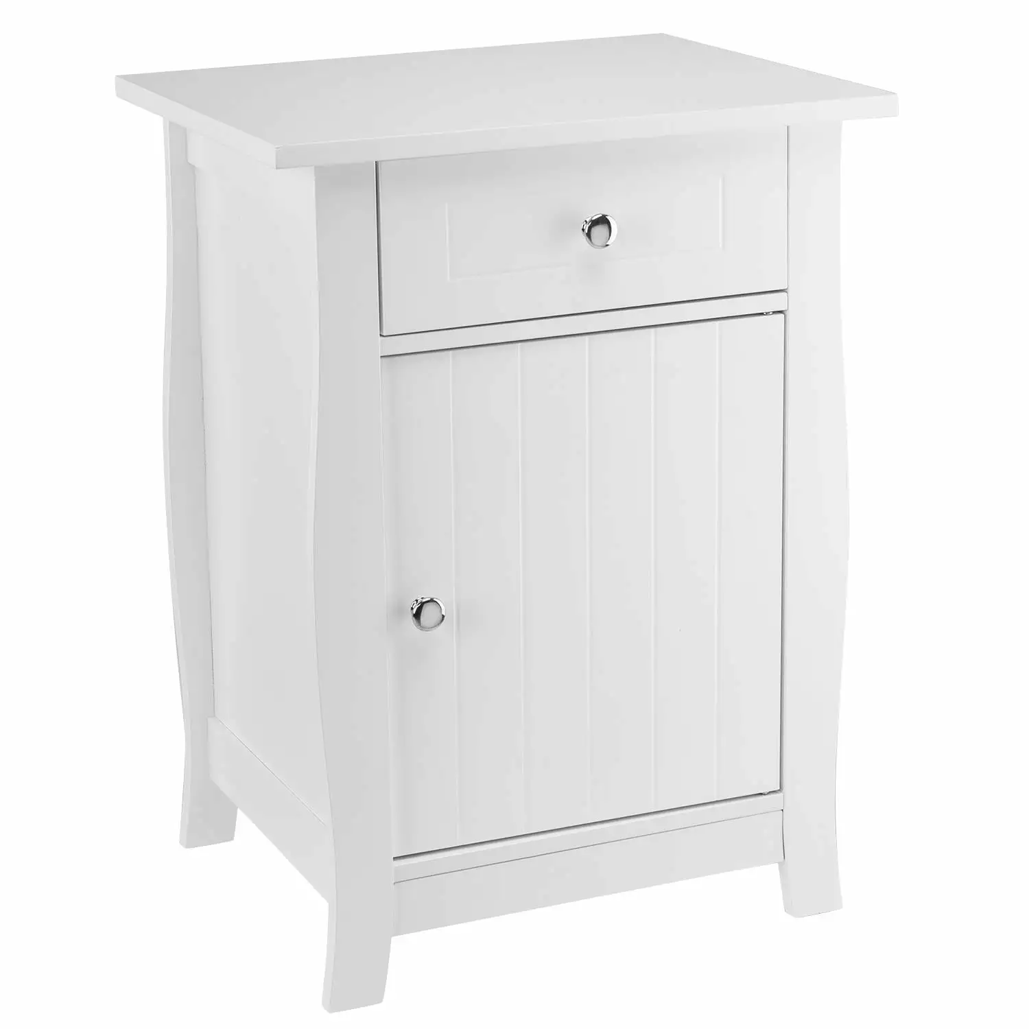 Winado Night Table Wooden Bedside Table 1 Storage Cabinet and 1 Drawer White FCH