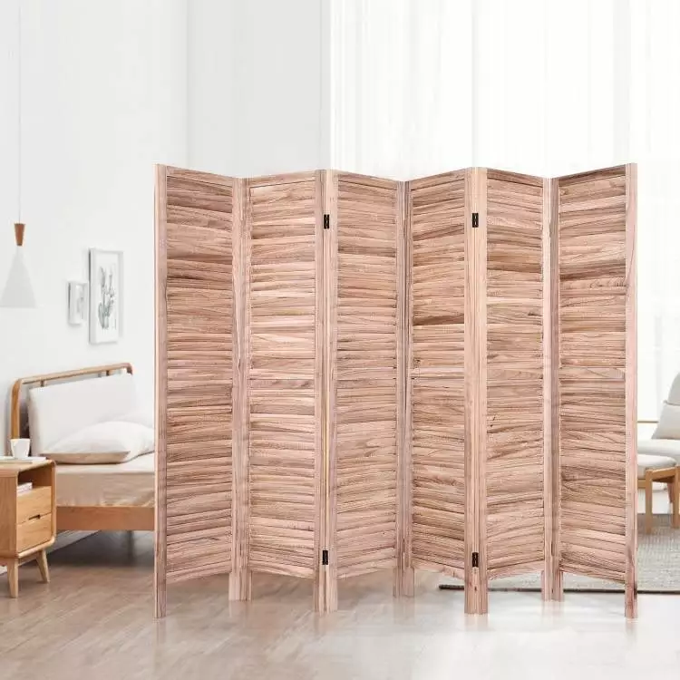 6-Panel Timeless Louver Slatted Room Divider Screen Brown Wood Finish - Foldable Privacy Partition Generic