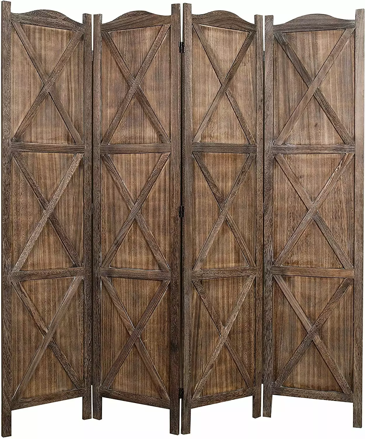 Proman Rancho Barn 4 Panel Room Divider Rustic Brown Paulownia Wood Privacy Screen 61W x 67H Proman Products