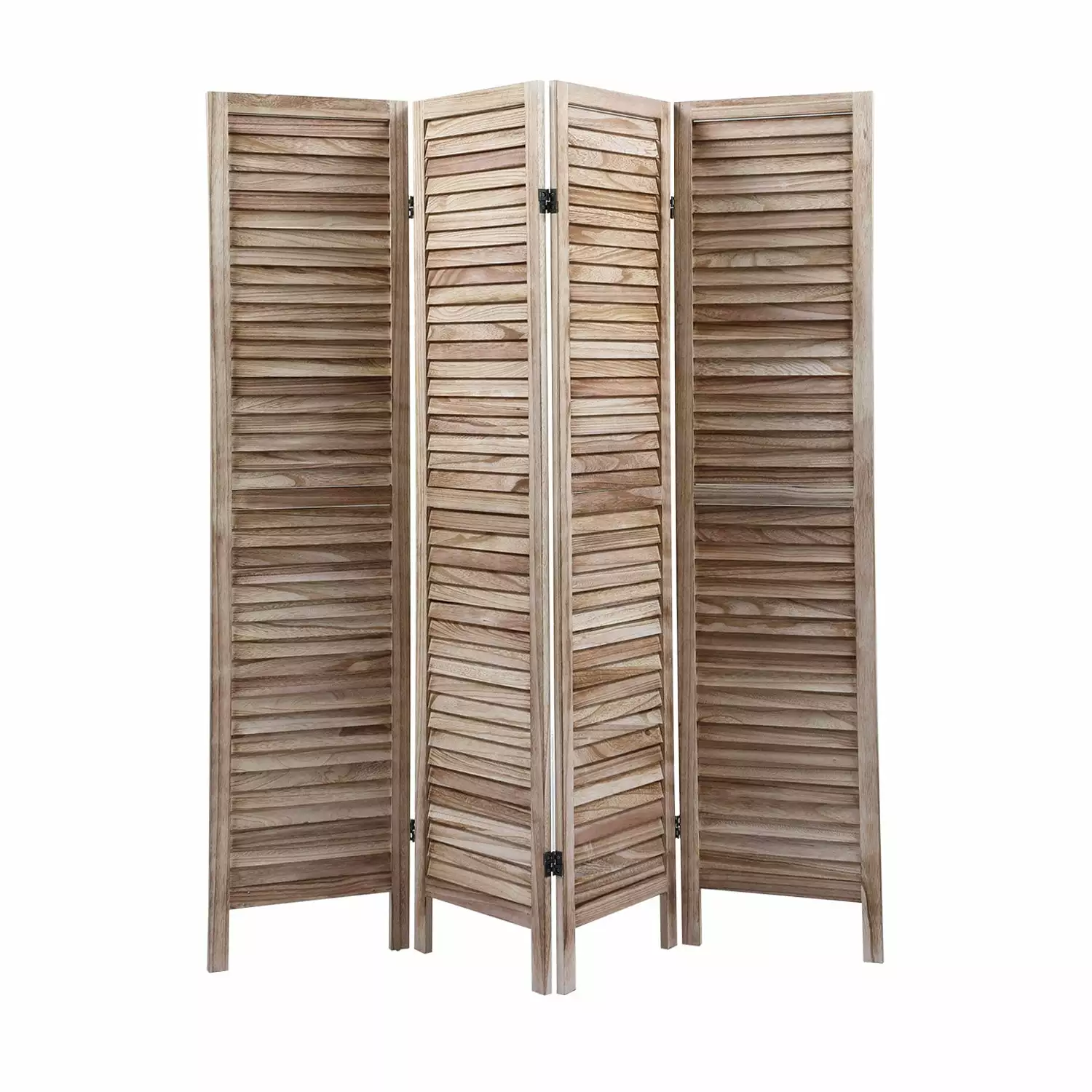 Sycamore Wood 4 Panel Folding Louvered Room Divider Light Burn Finish Ghislaine