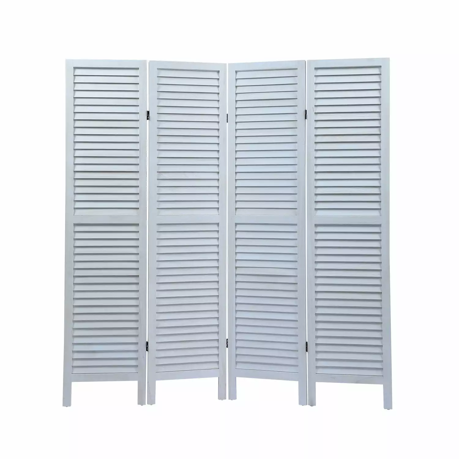 Sycamore Wood 4 Panel Folding Louvered Room Divider Old White Finish Ghislaine