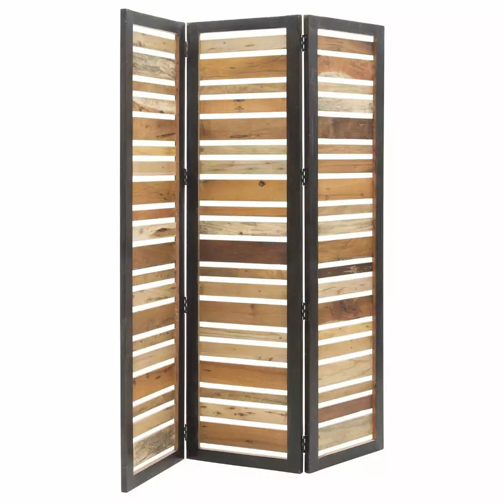 HUBERT Room Divider 3-Panel Mango Wood 60Lx69H Freestanding Natural Wood Privacy Screen