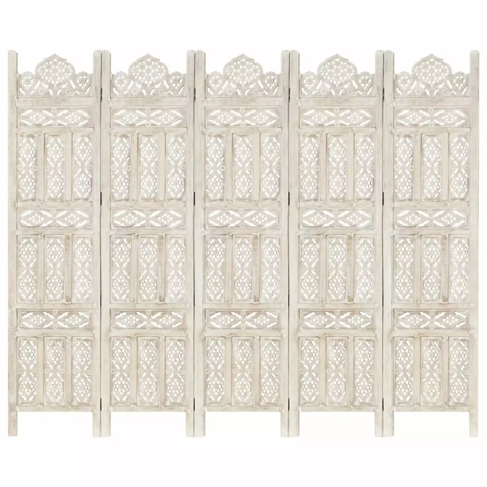 Irfora Hand Carved 5-Panel Room Divider White 78.7x65 Solid Mango Wood