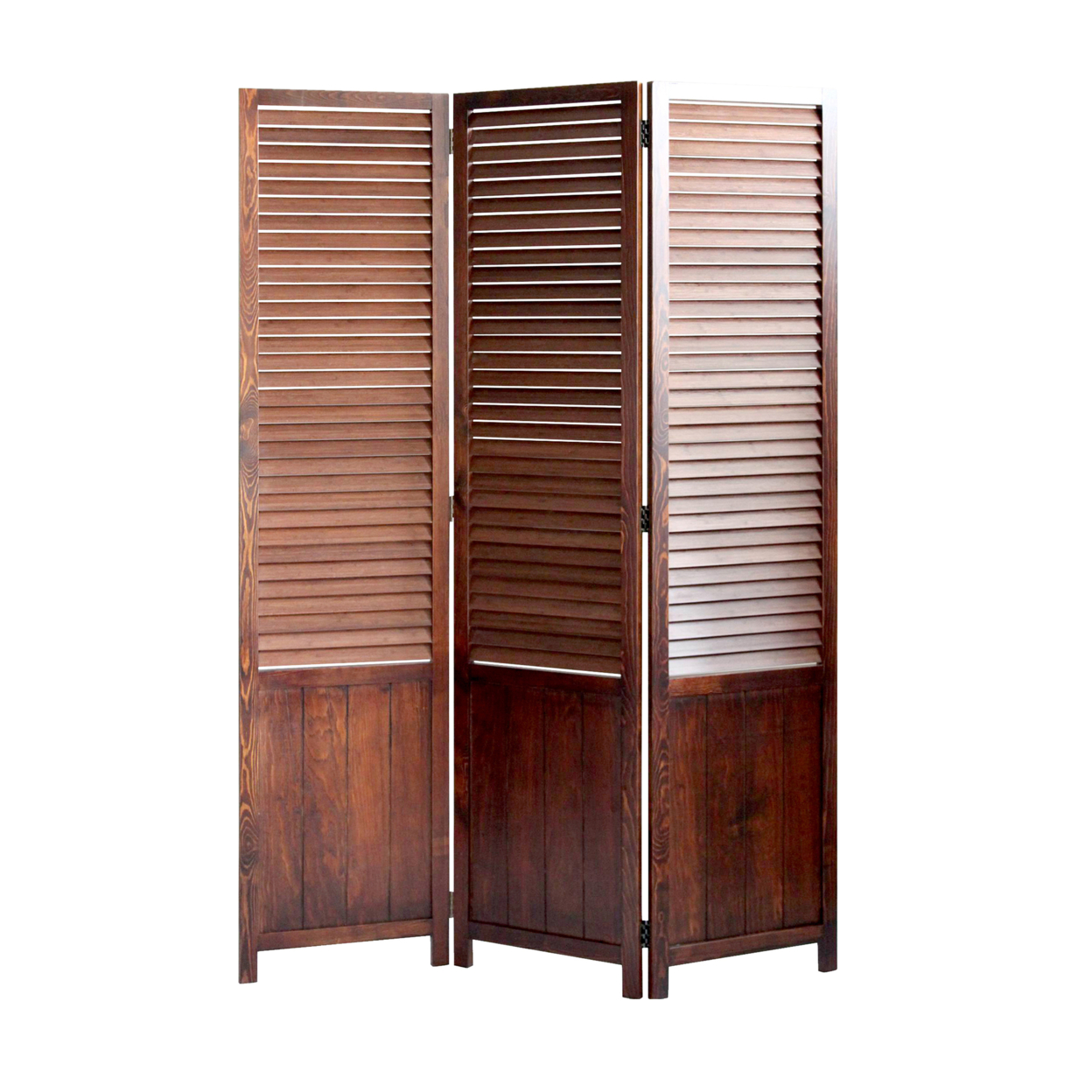 Traditional 3 Panel Espresso Wood Frame Perky Floor Screen Room Divider Screen Gems