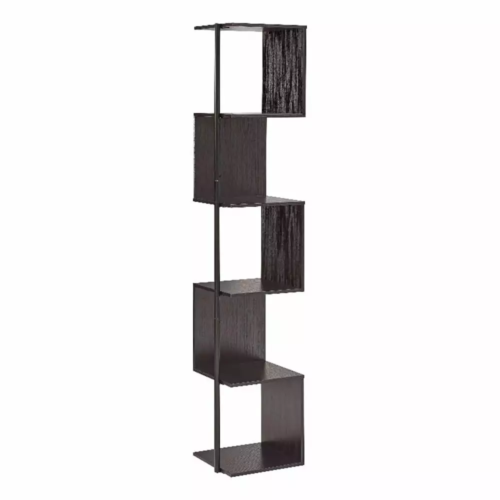 Bowery Hill Modern Wood 5-Shelf Corner Bookcase Red Cocoa