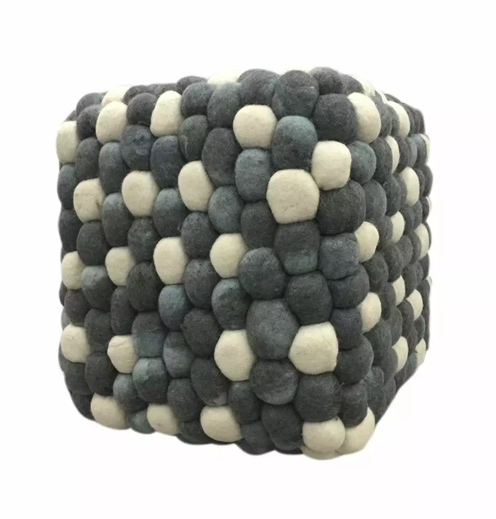 Handmade Woolen Pebble Pouf Grey Blue Floor Cushion Ottoman Gfurn