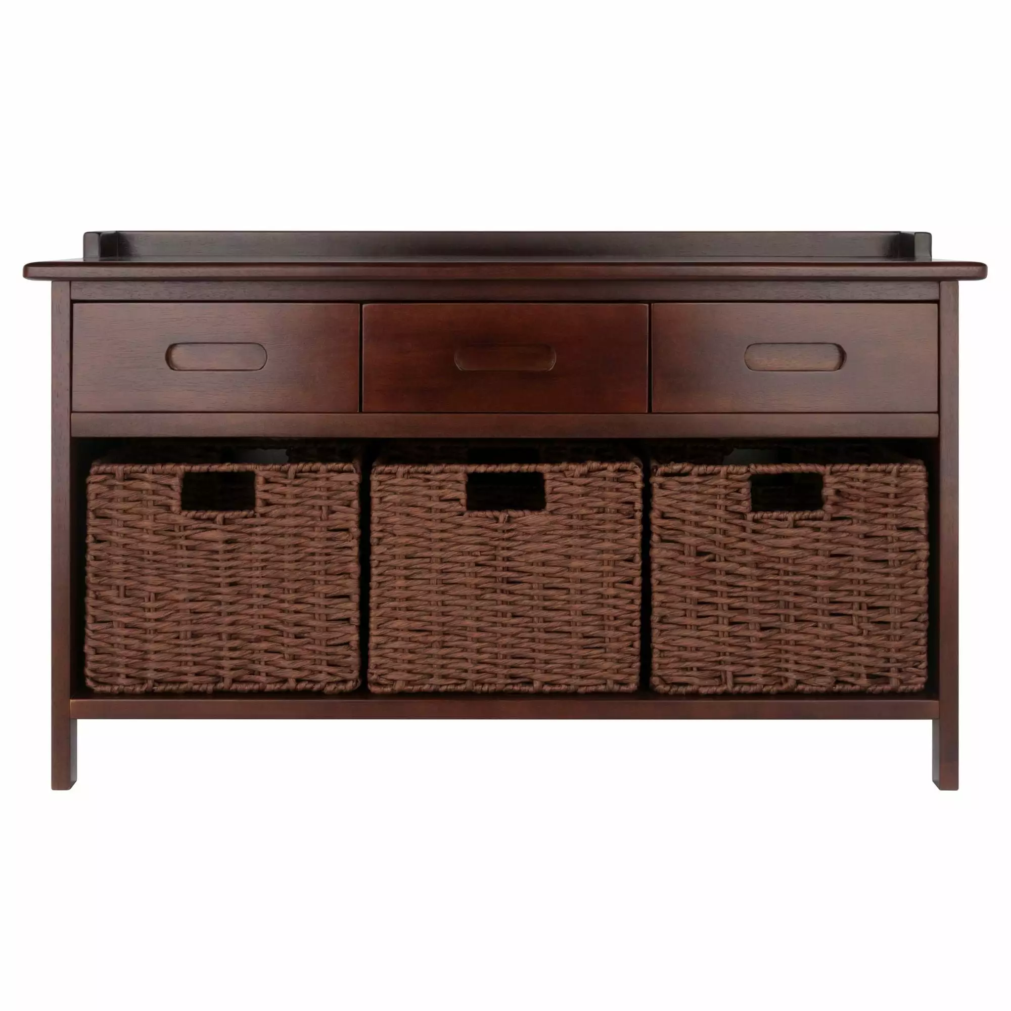 Contemporary Home Living 4 Pc Storage Bench 3 Foldable Woven Baskets 38.25 Inch Benches