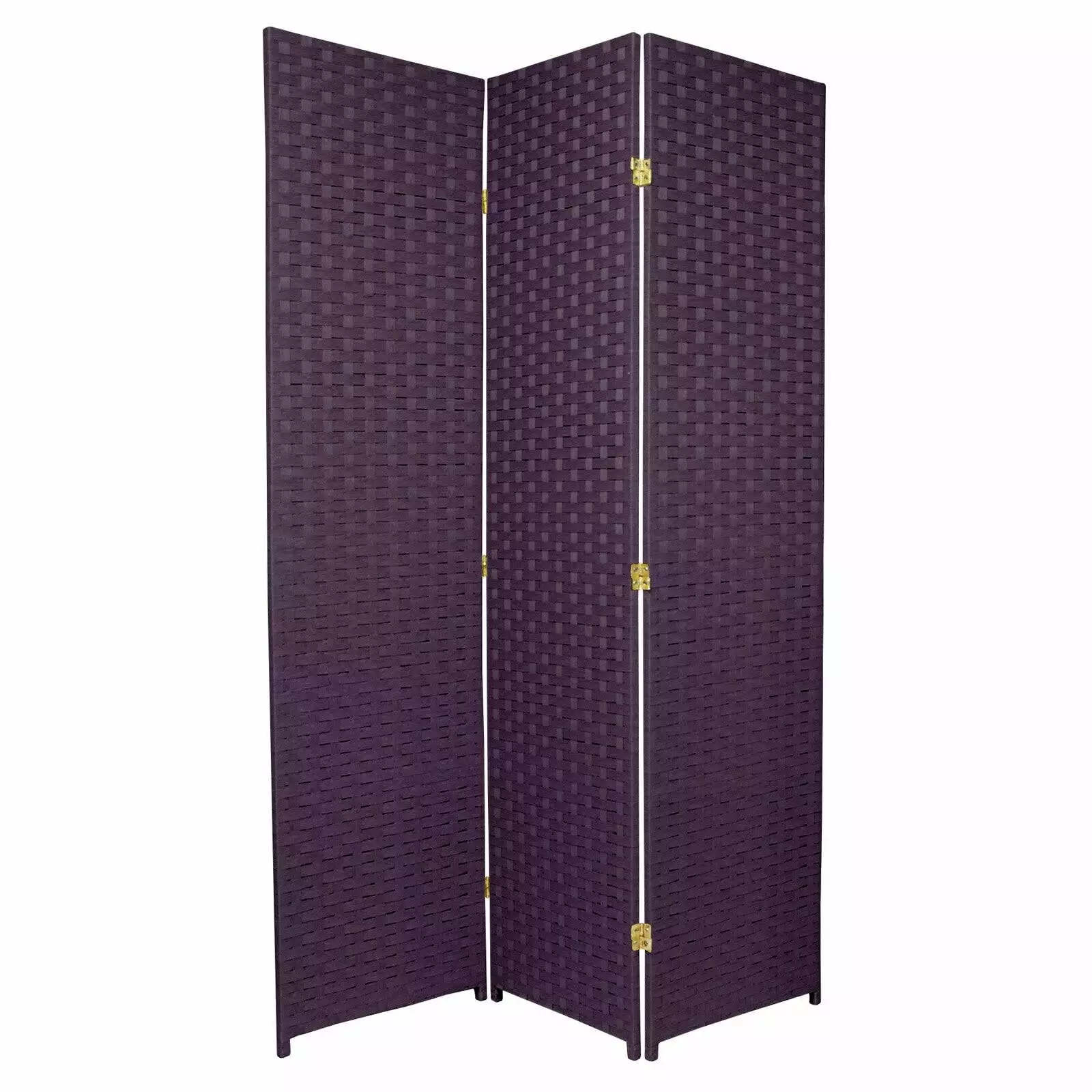 Oriental Furniture 6 ft Tall Woven Fiber Room Divider Deep Purple 3 Panel Indoor Partition Screen