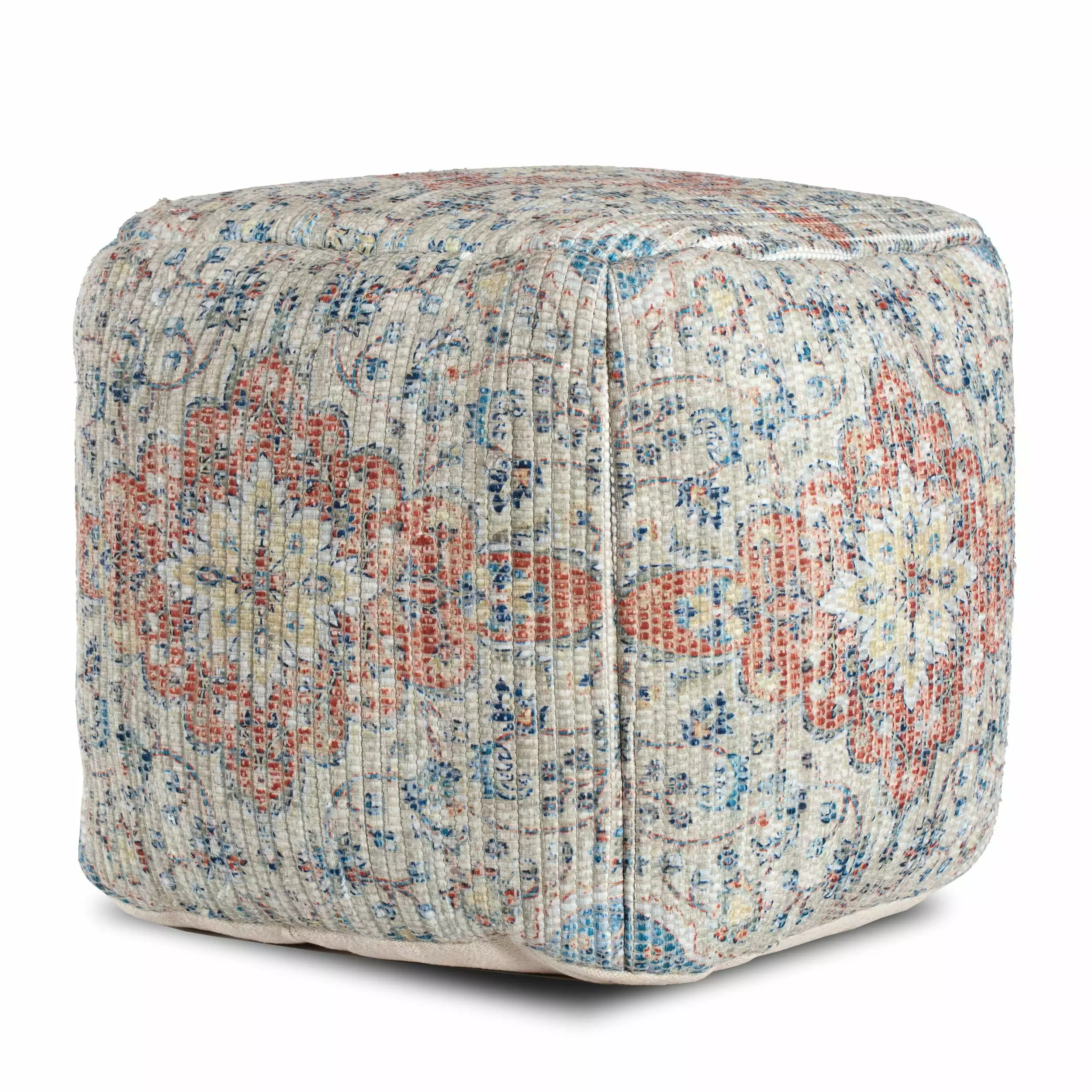Anji Mountain Cube Floral Woven Pouf Stylish Accent Footrest Living Room Bedroom