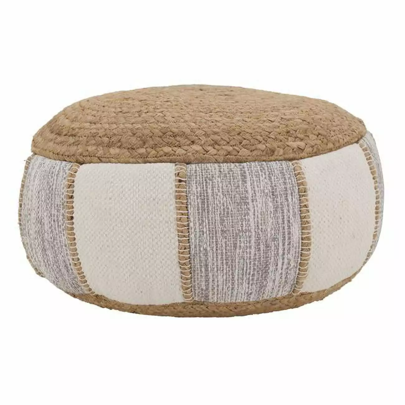 SARO PU420.N 20x10 Inch Natural Woven Jute Cotton Pouf Ottoman Saro Lifestyle