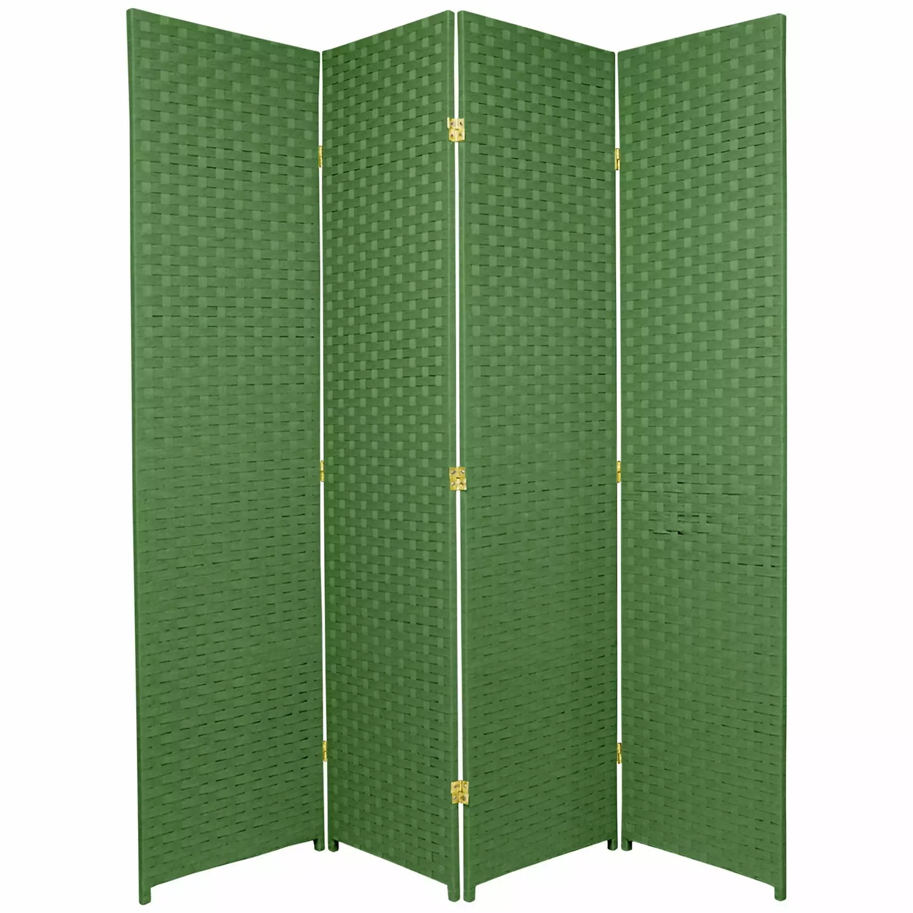 6 ft Tall Woven Fiber Room Divider 4 Panel Light Green Freestanding Partition Oriental Furniture