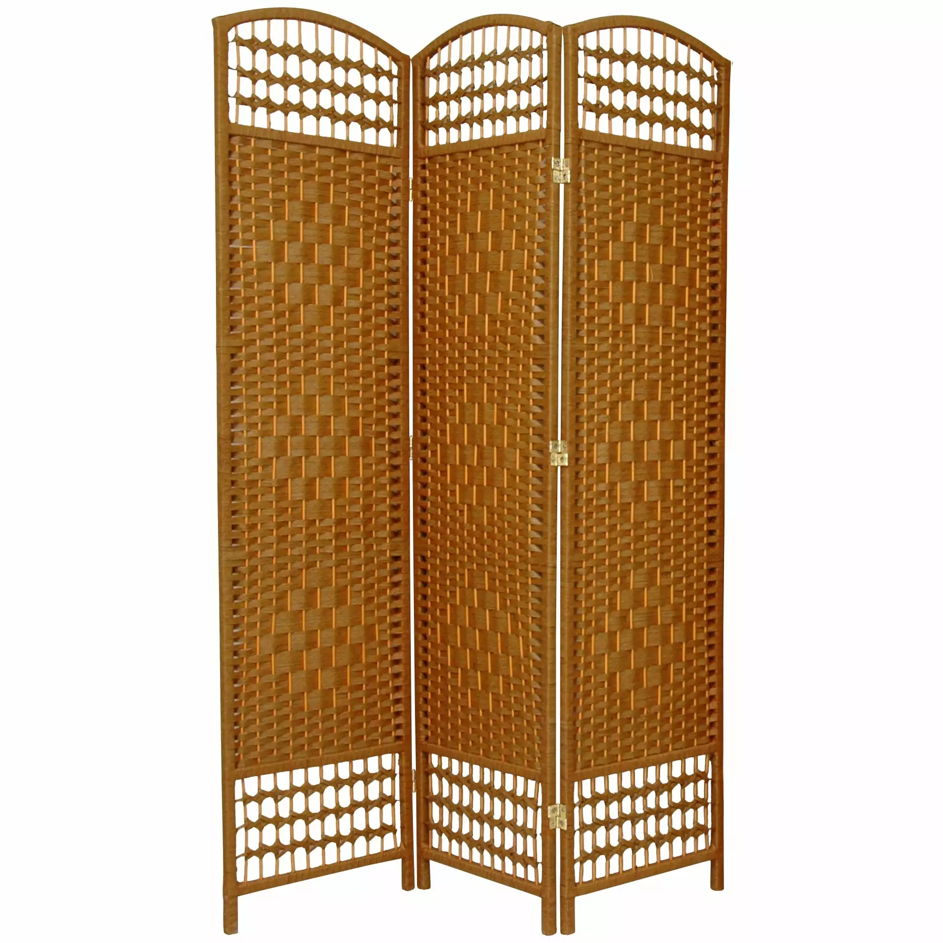 5.5 ft Tall Faux Rattan Fiber Weave Privacy Screen Room Divider Light Beige 3 Panel Oriental Furniture
