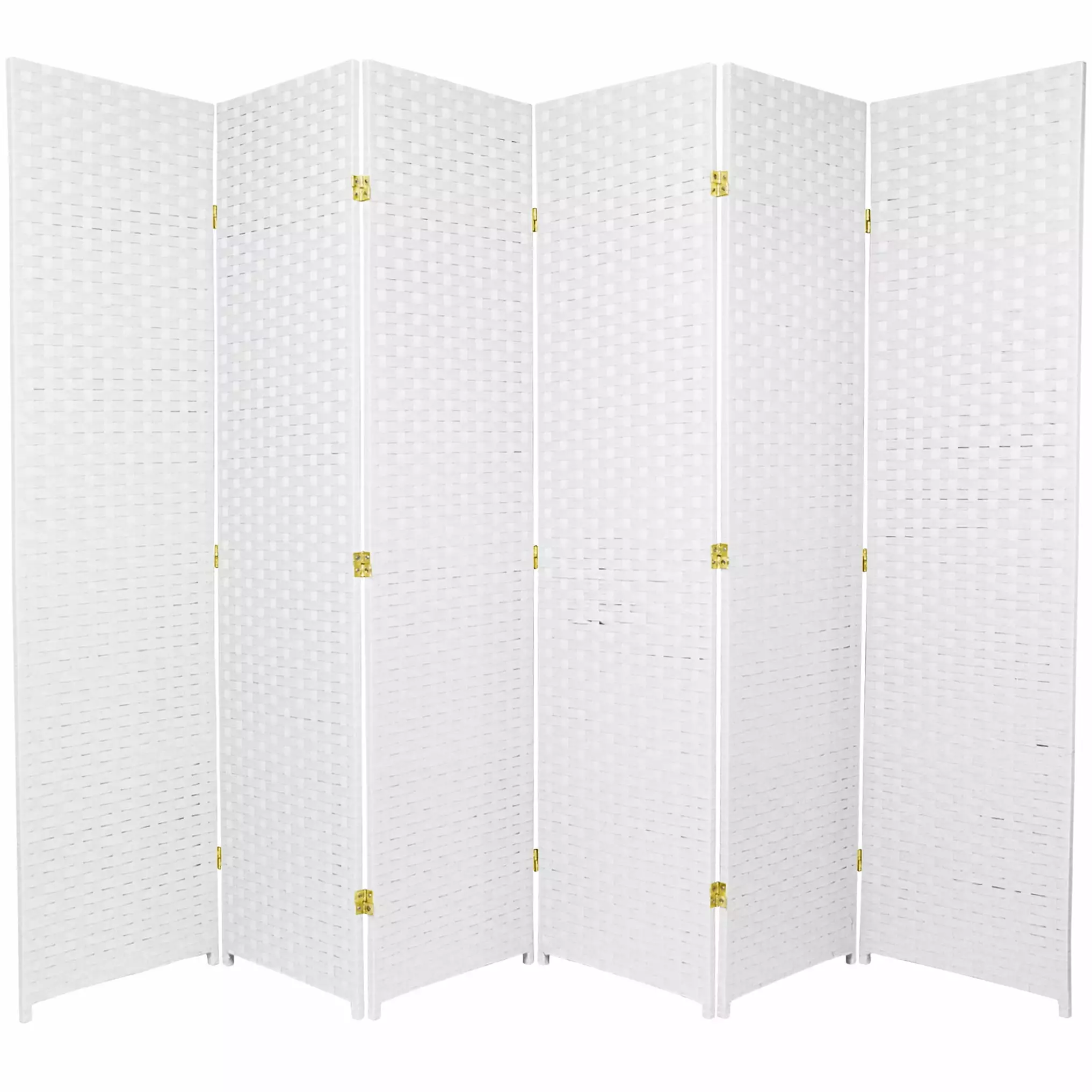 6 ft. Tall White Woven Fiber Room Divider 6 Panel Privacy Screen Oriental Furniture