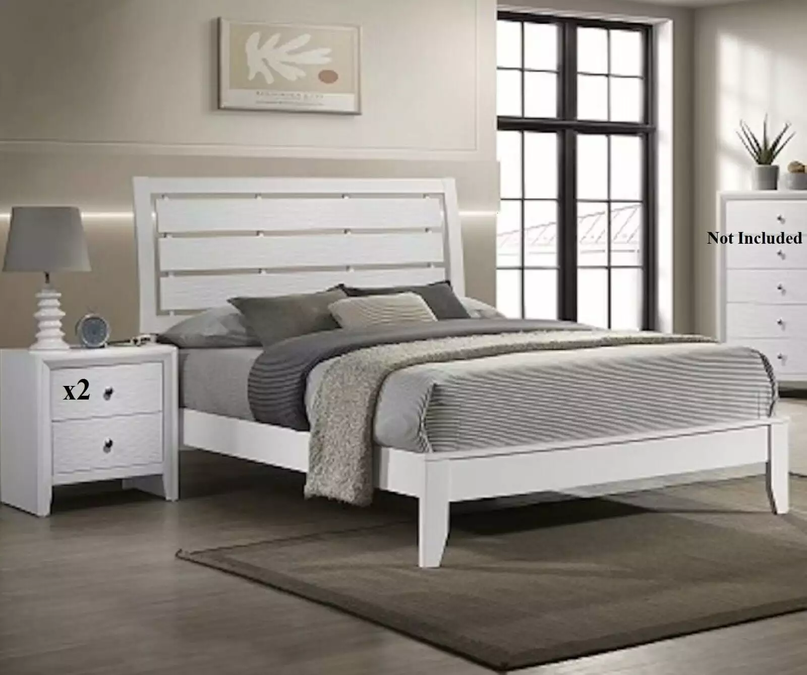 3pc Beautiful White Finish Twin Size Youth Panel Bed 2 Nightstands - Wooden Bedroom Furniture Set Esofastore
